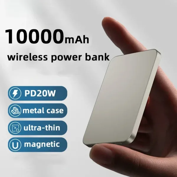Magnetic 10000mAh Wireless Power Bank – PD20W Slim Metal MagSafe Portable Battery