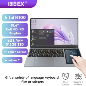 BEEX Dual-Screen Laptop – 15.6" + 7" Touchscreen, Intel N100, 16GB RAM, Windows 11 Pro