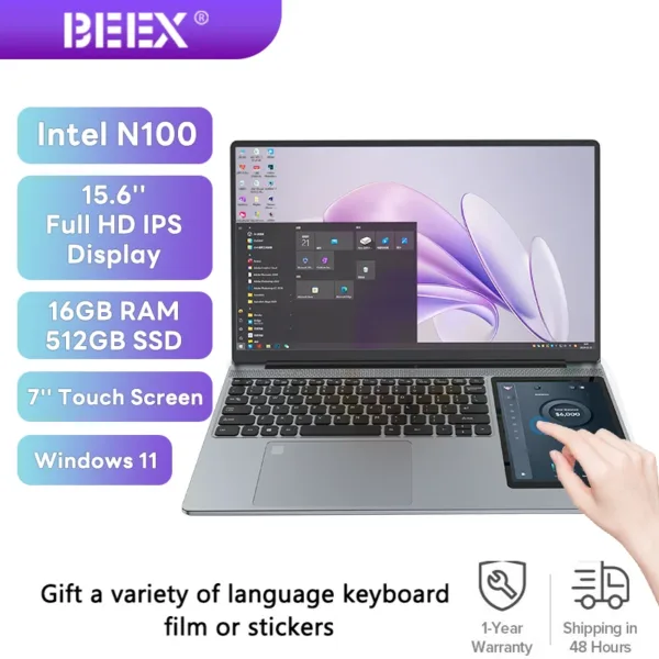 BEEX Dual-Screen Laptop – 15.6" + 7" Touchscreen, Intel N100, 16GB RAM, Windows 11 Pro