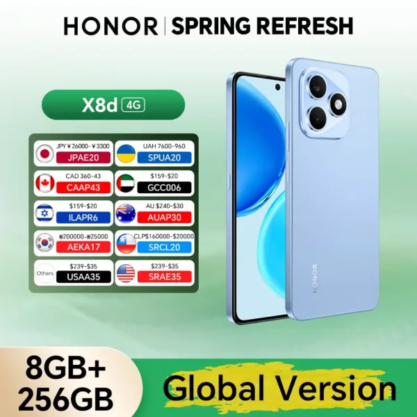 New Global Version HONOR X8d 4G 8GB+256GB 6.77" AMOLED Screen 108MP Main Camera 7000 mAh 45W SuperCharge Dual SIM Android 16